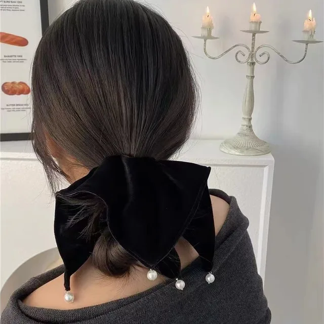 Korean Velvet Hair Strap Square Pearl Hair Scrunchie Extra Large Elastic Hair Strap Women's Girl Headwear Hair Accessories 2
