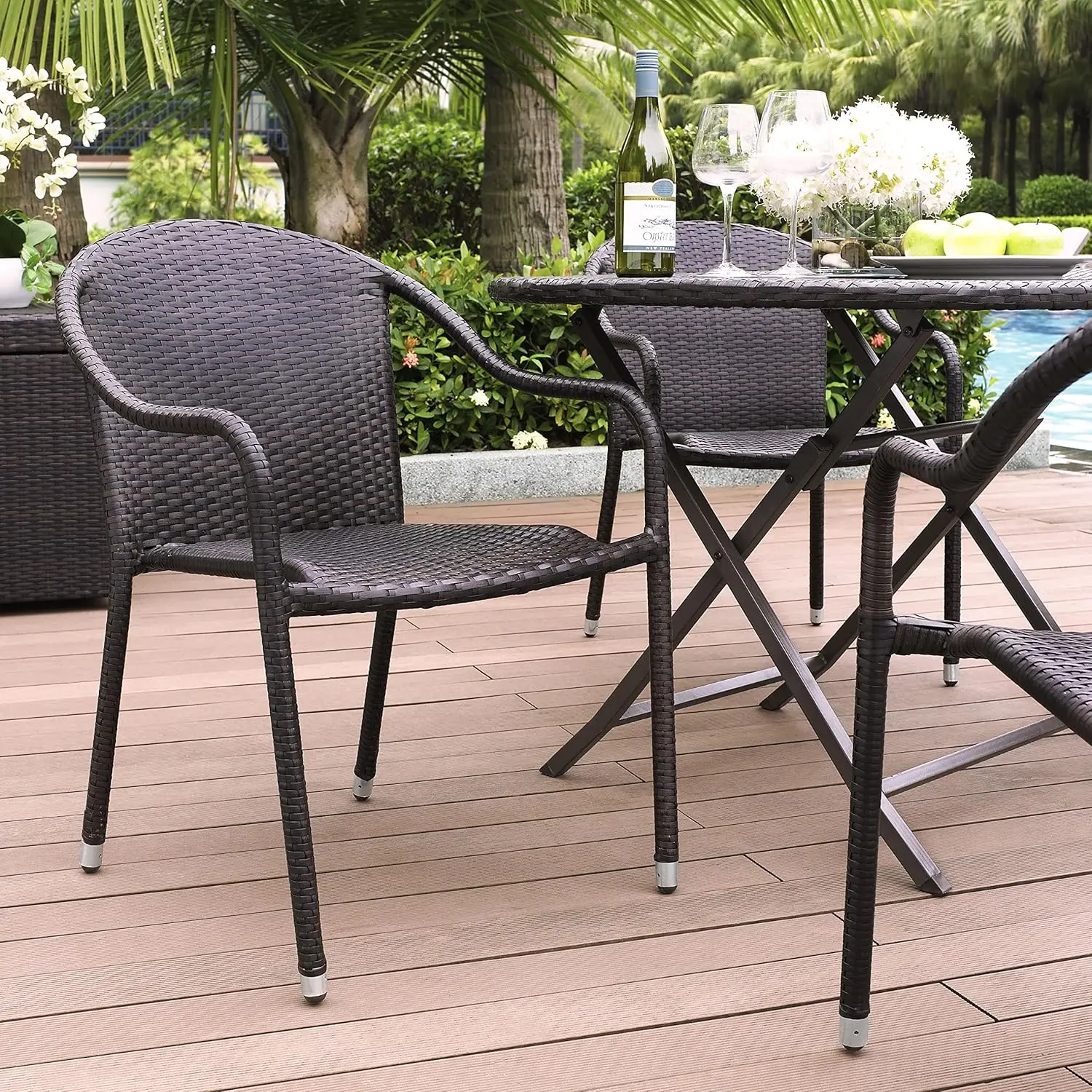 Furniture CO7109-BR Palm Harbor Outdoor Wicker Stackable Chairs, Set of 4, Brown