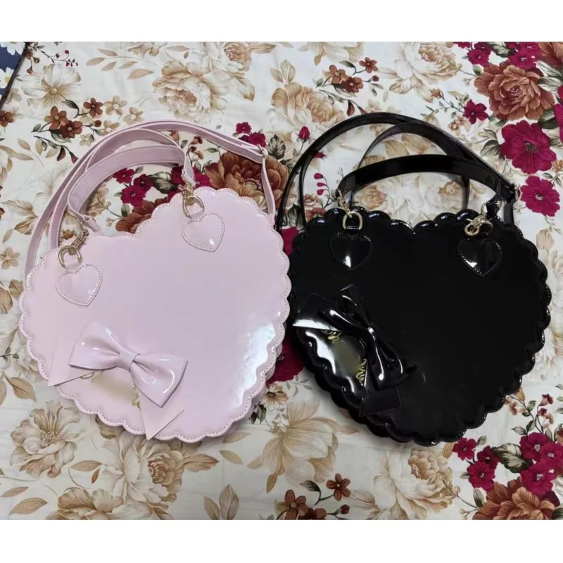 JIAERDI Lolita Heart Pink Handbag Women New Sweet Cute Bow Leather Crossbody Bags Ladies Japanese Kawaii Shoulder Bags Aesthetic