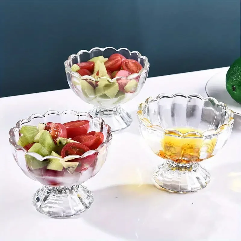 Clear Bowls for Ice Cream Sundaes Fruit Yogurt Snacks Clear Glass Dessert Bowl Set Funky Base Design Elegant Serving Cups