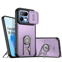 Durable Armor Case with Ring Holder and Slide Lens Camera Protector for Realme 16 Pro+ (PURPLE)