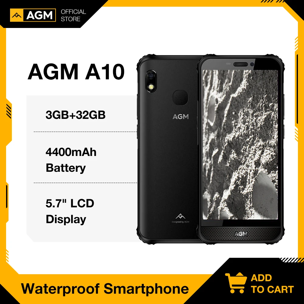 OFFICIAL AGM A10 IP68 Waterproof Cellphone 3GB+32GB Rugged Smartphone 5.7" LCD Front Speaker 4400mAh NFC Mobile Phone Android |