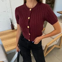 Trendix Women Winter Knit Cardigan Winter Street Fashion Patchwork Ribbed Short Sleeve Sweater Autumn Commute Knitwear Crop Top 1