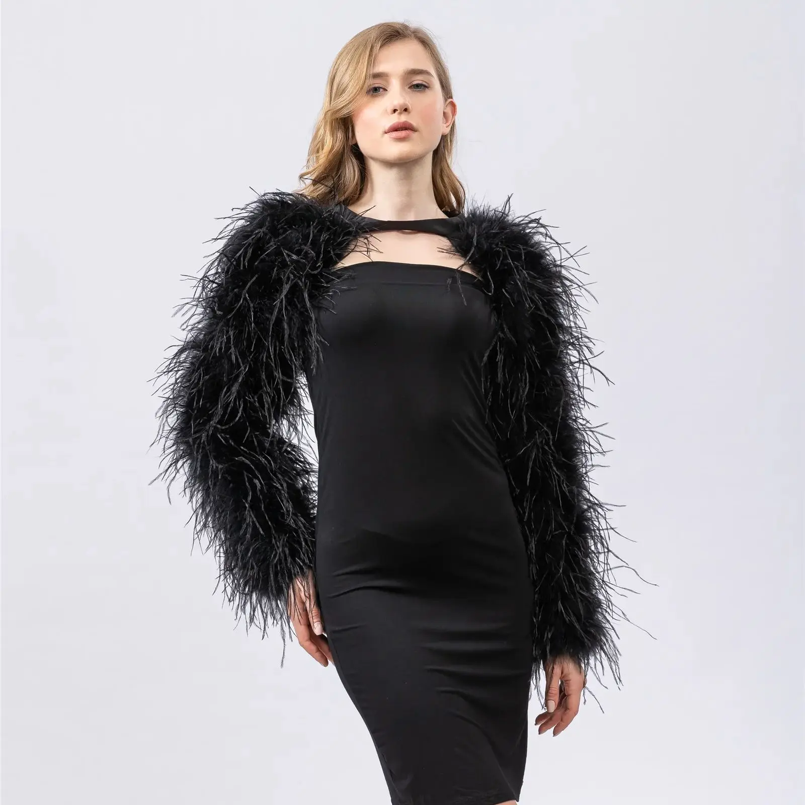 

Naturtal Ostrich Feather Long Sleeve Glove Arm Warmer With Ribbon For Dinner Wedding Concert Party Sexy Luxury Fluffy 230405