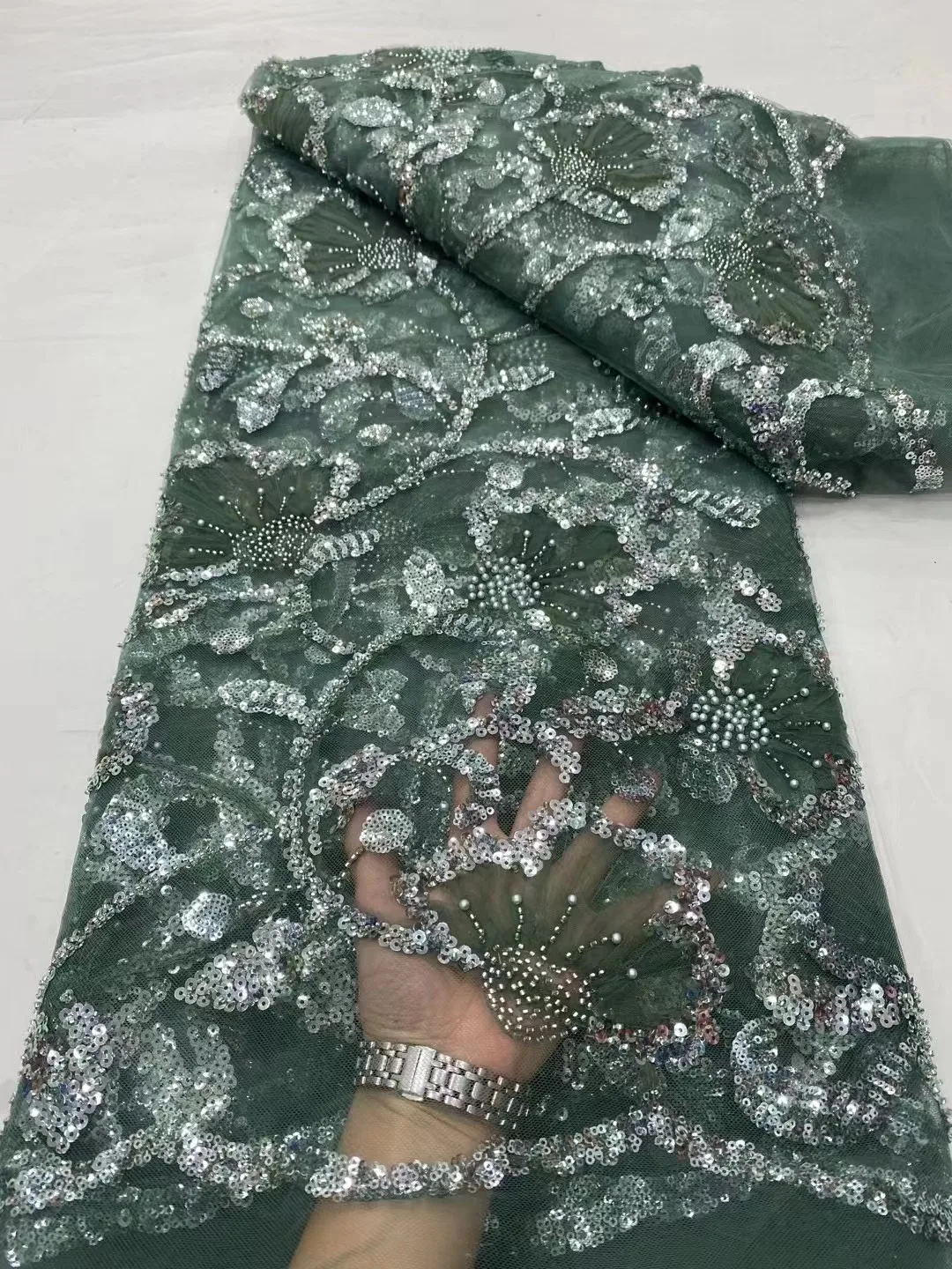 

Purple Luxury African Heavy Beaded Lace Fabric 2023 High Quality 5 Yards Nigerian Sequins Tulle 3D Fabric Material For Wedding