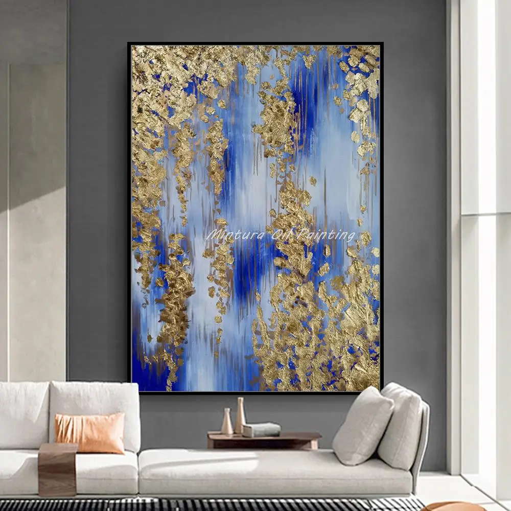 

Mintura Hand-Painted Abstract Golded Oil Painting on Canvas, Wall Art Picture for Living Bedroom Modern Hotel Decoration Artwork