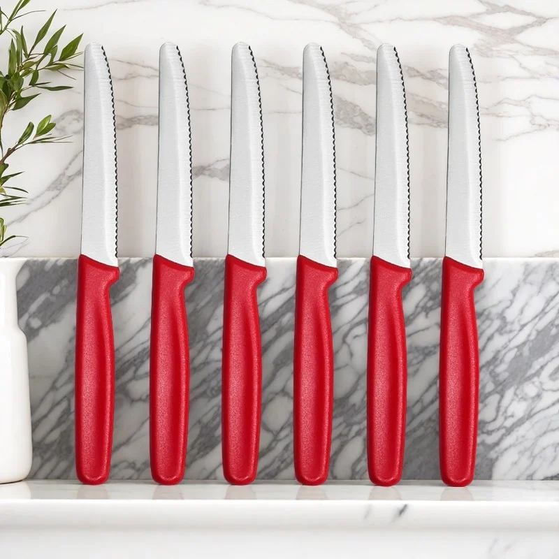 Steakmesser-Set mit 4/6/8 Edelstahlmessern mit gezackter Klinge und runder Spitze für Obst, Gemüse, Backen, Toast und Brot. – Detail 1