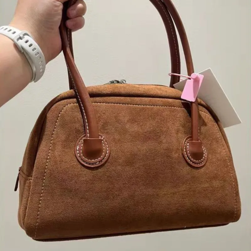 Retro Maroon Boston Handbag Women Korean Niche Design Large Capacity Shoulder Bags Ladies Casual Commute Minimalist Underarm Bag