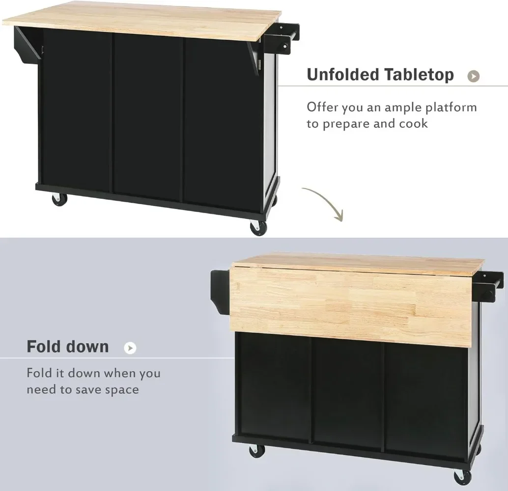 Rolling Kitchen Island with Storage, Moveable Kitchen Island with Drop Leaf, Portable Kitchen Storage Islands 5