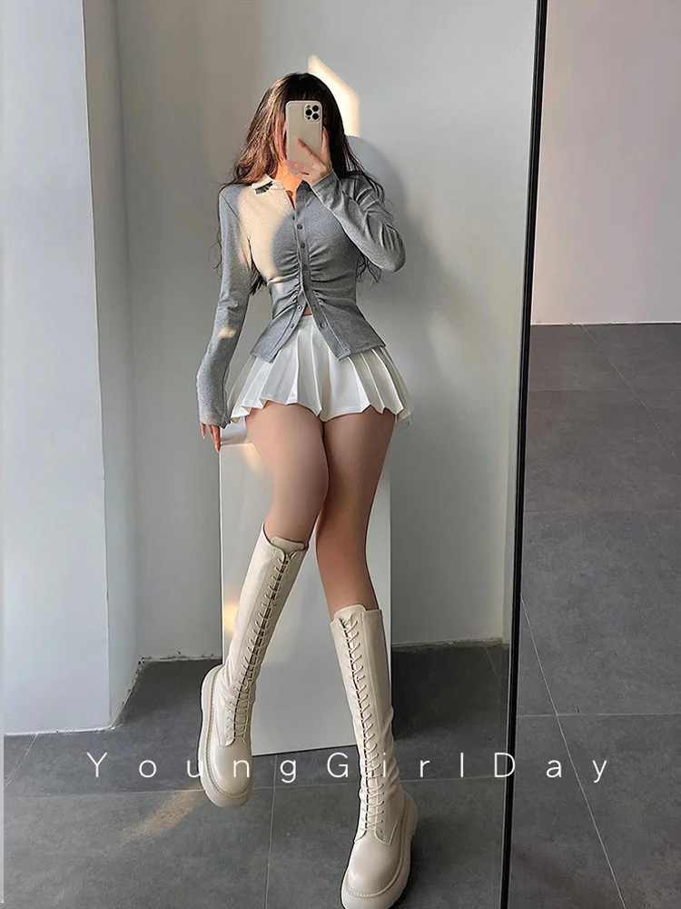 Pleated Skirt with Shorts Women Sexy High Waist White Black A-line Korean Gyaru Mini Tennis Skirt School Girl Summer 5