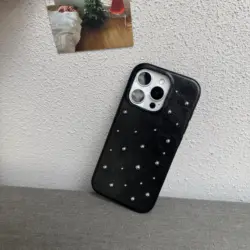 Fashion Advanced Black Leather Phone Case with Stereoscopic Rivet Design - iPhone 17 (Black)