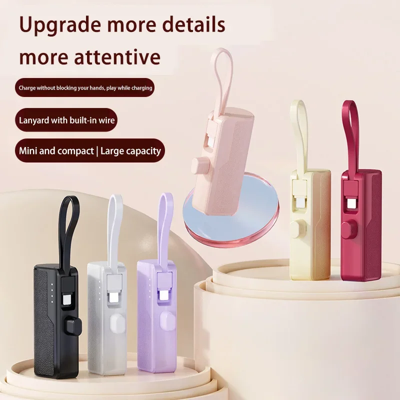 Xiaomi 50000mAh Mini Portable Capsule Power Bank Built-in Lanyard Mobile Power External Battery Fast Charger For Type-c Iphone 4