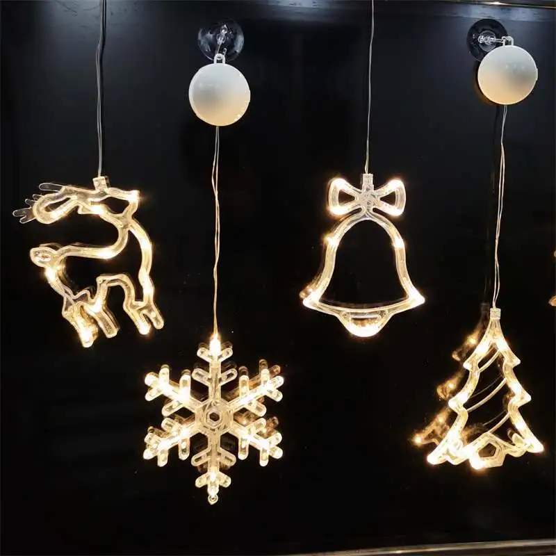 

LED Light Christmas Tree Snowflake Santa Deer Moon Hanging Sucker Lamp Window Ornaments Decoration for Home 2023 New Year Decor