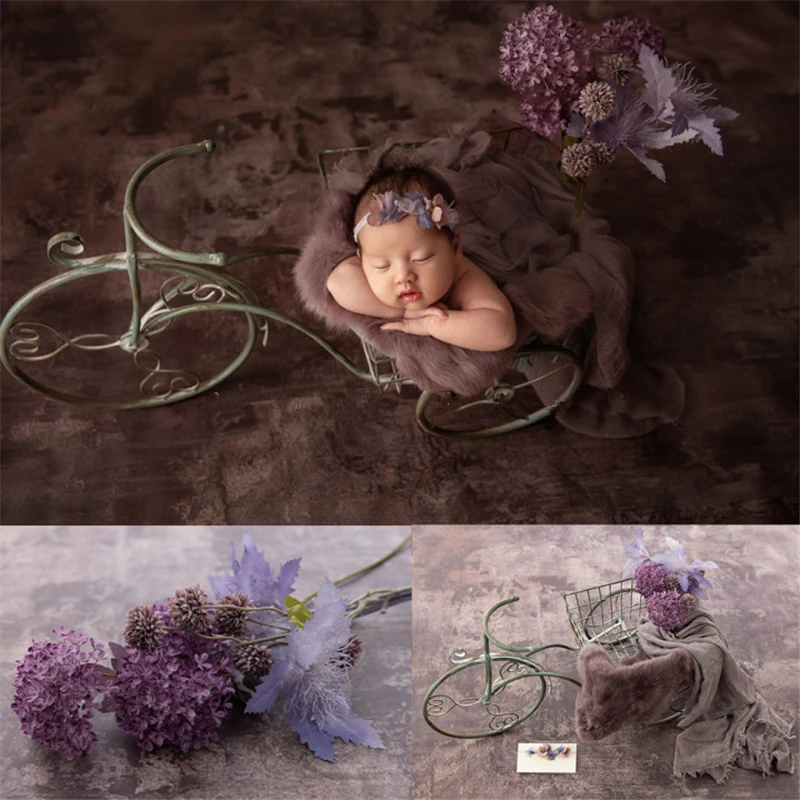 Newborn Baby Photography Props Vintage Floral Theme Backdrop Wrap Artificial Flowers Headband Posing Iron Trolley Photo Props