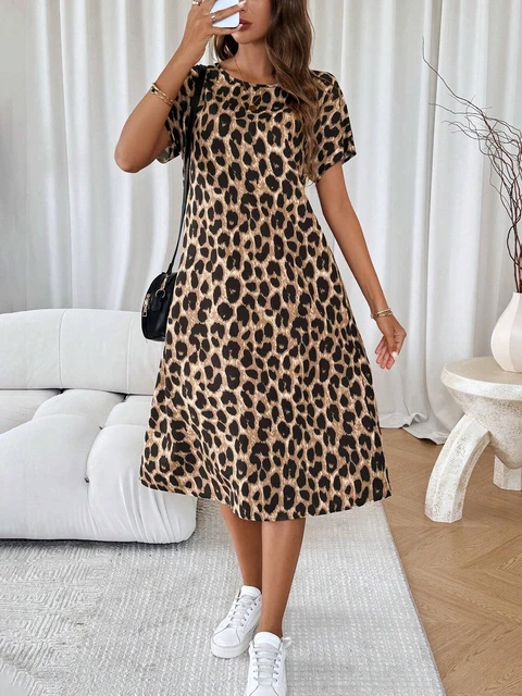 Plus Size Women's Fashionable Dress Outdoor Home Nightgowns Leopard Design Pattern Printed High Quality Loose Street Knee Skirts