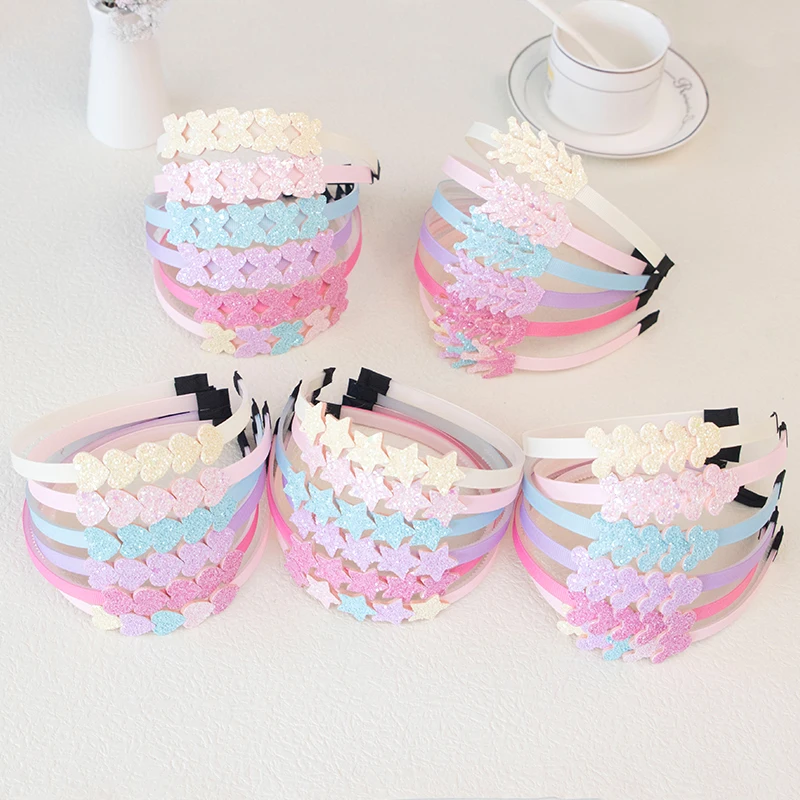 6pcs/set Cute Girls Headbands Glitter Star Headbands Girls Sparkly Heart Shaped Hairbands Children Kids Party Hair Accessories hair bands hair accessories hair headband accessories baby headband set