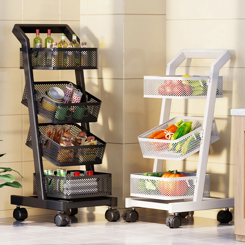 Kitchen Shelf Trolley Multi-layer Multifunctional Home Living Room Snack Storage Rack Small Cart Fruit and Vegetable Basket 카트