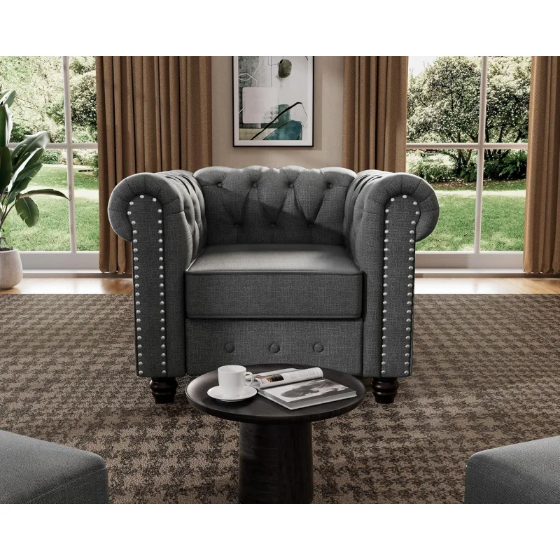 Morden Fort Chair for Living Room, Chair Chesterfield No Sagging, Living 24'' Comfy Seat Depth, Accent Tool-Fr