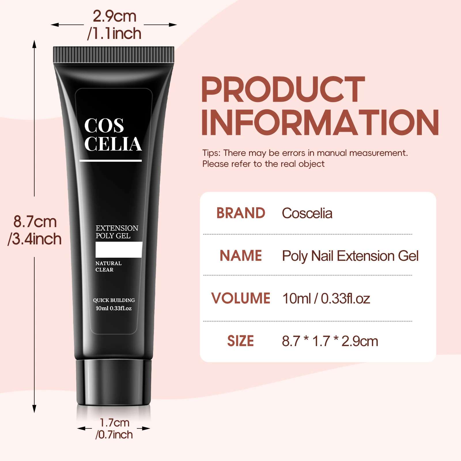 COSCELIA Poly Nail Gel Set 3 Colors 10ml Nail Extension Gel Quick Buildering Nails Gel Set White Pink Transparent Nude Glitter 5