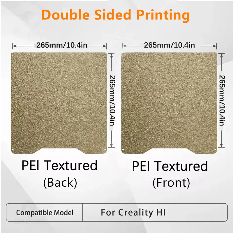 Verbesserte 265 x 280 mm PEI-Bauplatte für Creality Hi Combo, doppelseitig strukturiertes PEI-Bett mit flexiblem Federstahl und Magnetdruck – Detail 2