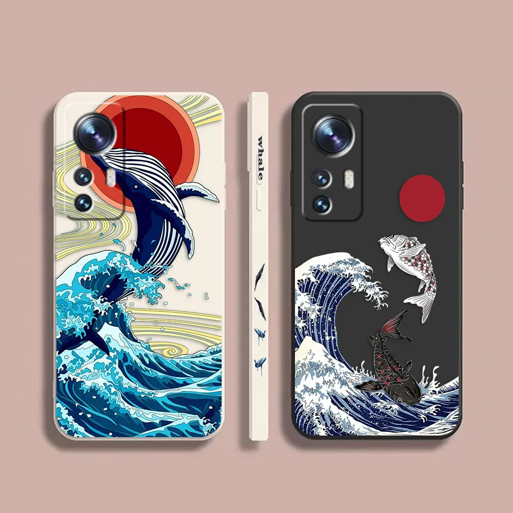 

Phone Case For Xiaomi 13 12 12T 12S 11 11T 10 10S 9 8 Pro Ultra Lite Case Cover Funda Cqoue Shell Capa Blue Whale Sunset Waves