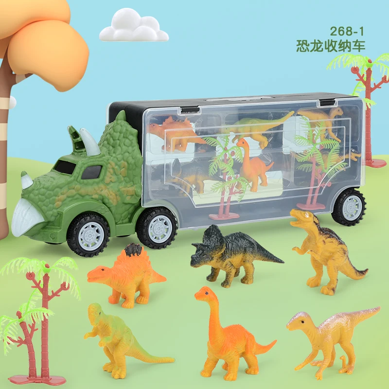 Dinosaur Transporter Animal Model Set Portable Storage Container Truck Dinosaur Car Toy