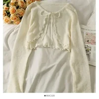 Women Frenum Cardigan Blouses and Tops Bow Lace Up Long Sleeve Crop Top Female Elegant Shirt Thin Aesthetic Clothes Korean Style - Image 3