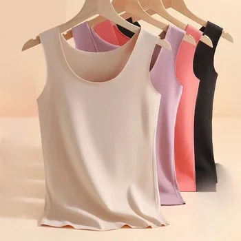 여성용 보온 속옷, 이너 웨어, 크루넥 탱크 탑, 따뜻한 울 써모 탑, 민소매 바디 조끼, 슬림 언더셔츠 XXXL