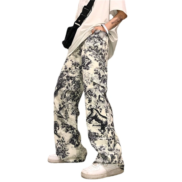 Harajuku Graffiti Print Cargo Pants Women 2023 Summer High Waist Loose  Straight Trousers Casual Pocket Mopping Pantalones Mujer - AliExpress
