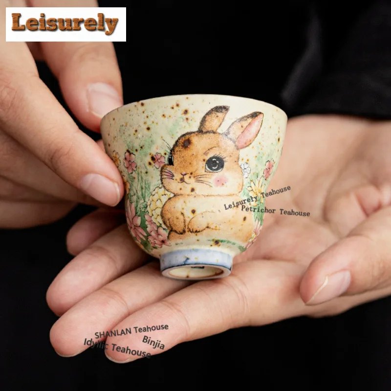 25ml Caramel Glaze Rabbit Flower-picking Gourd Teacup Luxury Tea Bowl Cute Cup Tea-tasting Smelling Cup Jianzhan Master Cups Cha