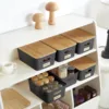 Small Plastic Storage Bins w/ Bamboo Lids 5.2qt Stackable Box Basket Decorative for Organizing Desktop Closet Office of 6 packs 5