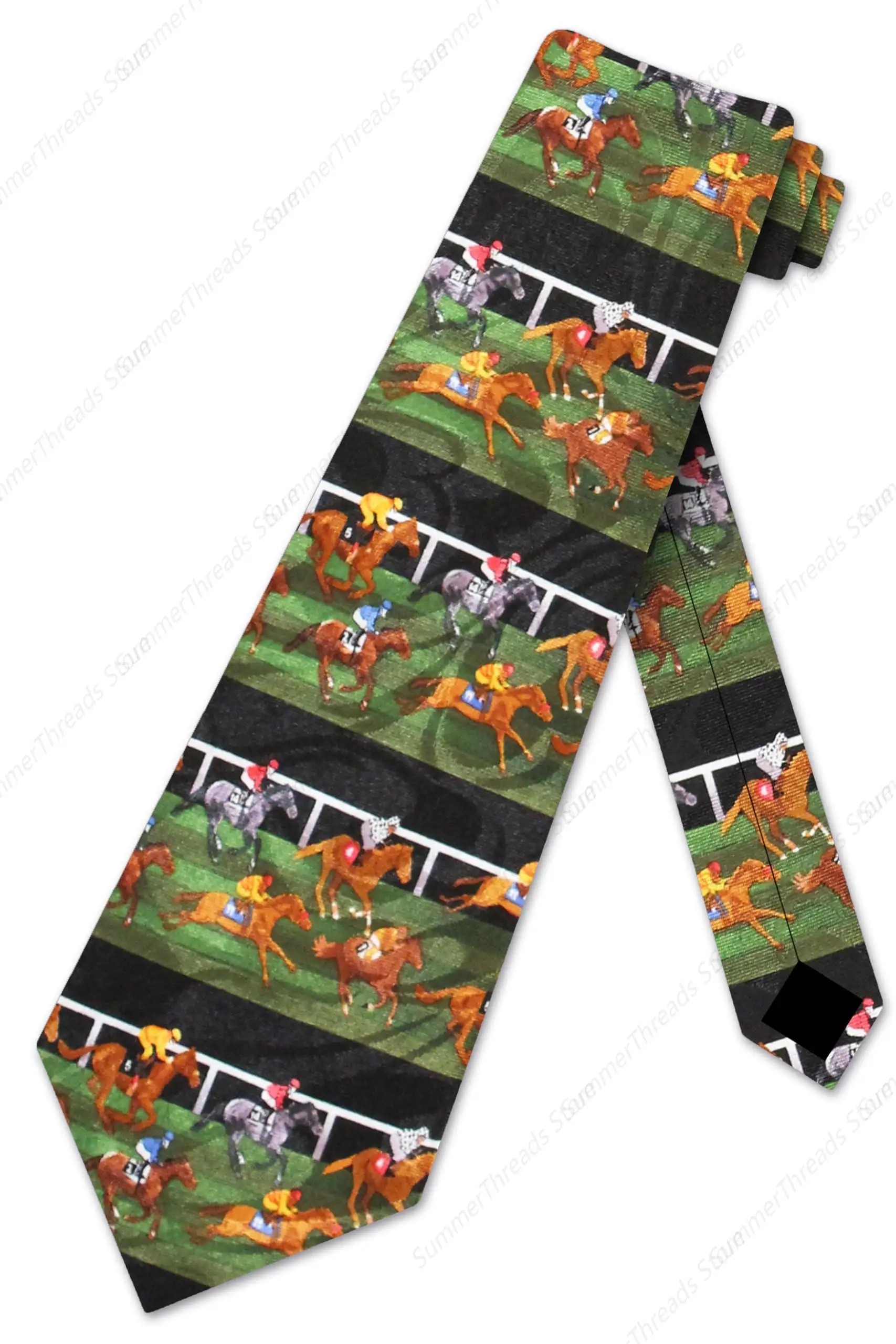 Men's Horse Racing Bringing Up The Rear Kentucky Derby Necktie Tie (Blue)