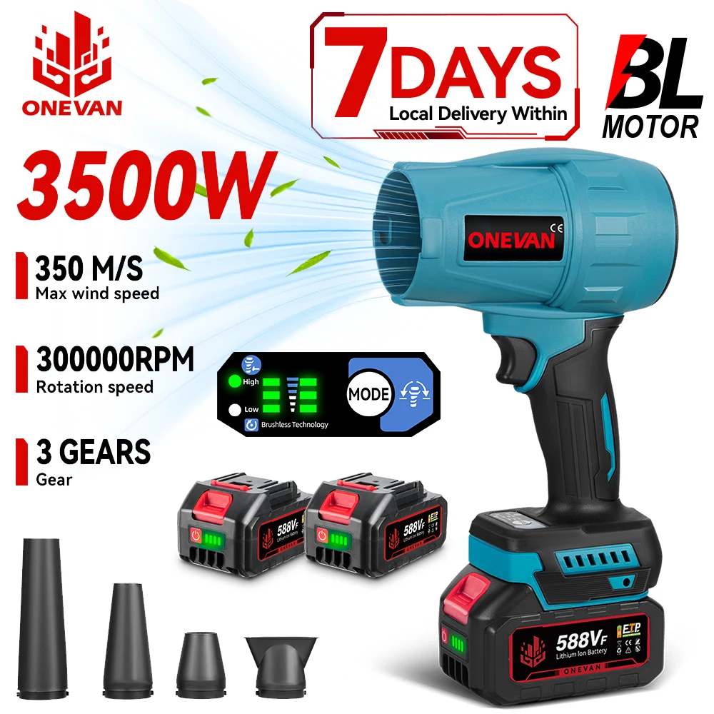 ONEVAN 300000RPM Brushless Electric Turbo Blower Cordless High Blowing Snow Dust Cleaning Power Tools For Makita 18V Battery Pin