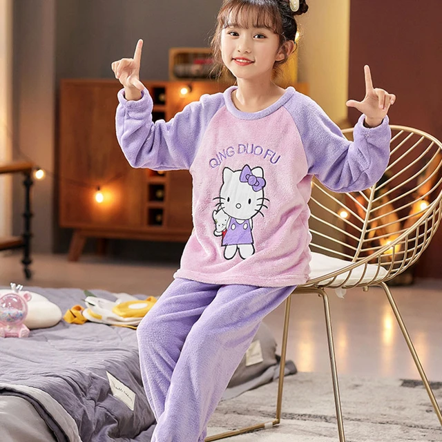 Pijama Sanrio Kawaii infantil, roupas de algodão, cardigã com decote em v,  minha melodia, Kuromi, roupas de anime para meninas, primavera e outono -  AliExpress