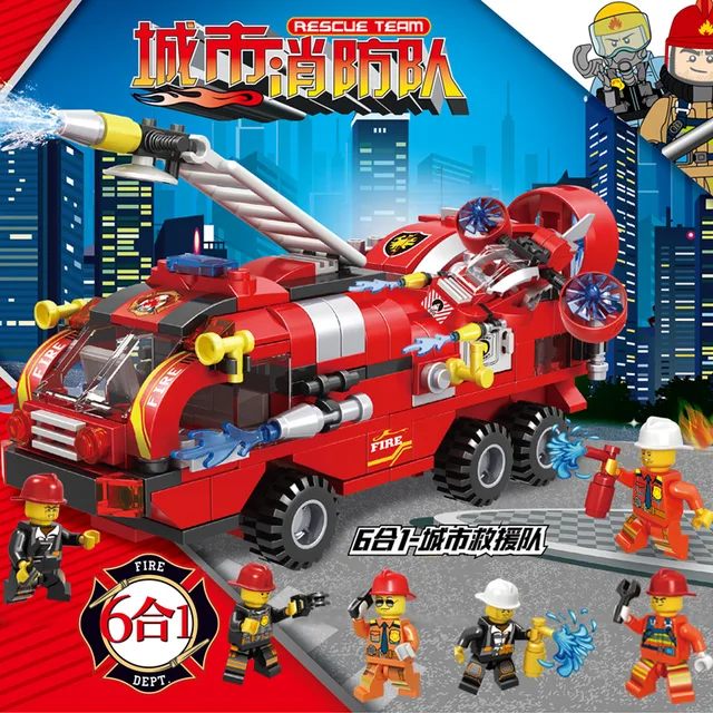 Compatible with Lego Assembled Building Blocks 6 in 1 City Fire Brigade DIY Small Particles Children's Educational Toys Gifts 2