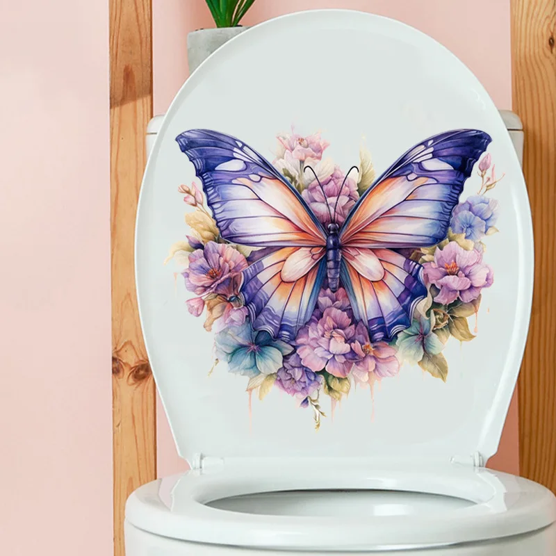 Funny Butterfly Toilet Stickers Waterproof Adhesive Decorative Vinyl Decals Toilet Lid Wc Refrigerator Home Decoration