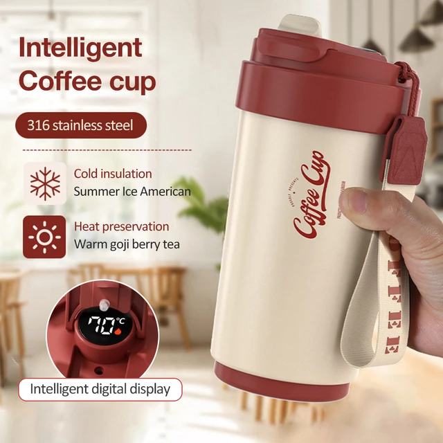 Coffee Thermos Cup Men's And Women's Fashion Portable Coffee Mug 450 ML  Intelligent Digital Display Temperature Tea Thermos - AliExpress