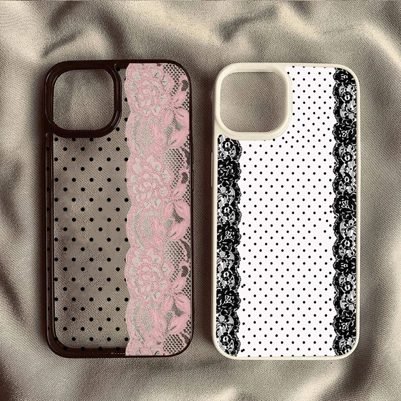 Lace Floral Polka Dot Clear Phone Case Cover