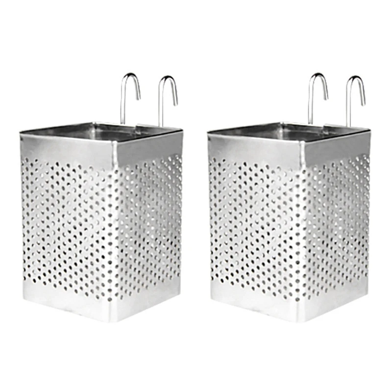 

2X Stainless Steel Chopsticks Holder Hanging Cutlery Drying Basket Tableware Drainer With Hooks Kitchen Utensil(B)