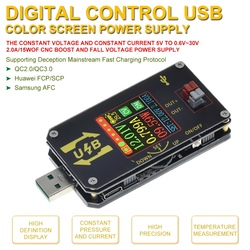 TZT XY-UDP Digitaler USB DC-DC-Wandler CC CV 0,6-30V 5V 9V 12V 24V 2A 15W Strommodul Desktop Einstellbares Geregeltes Netzteil