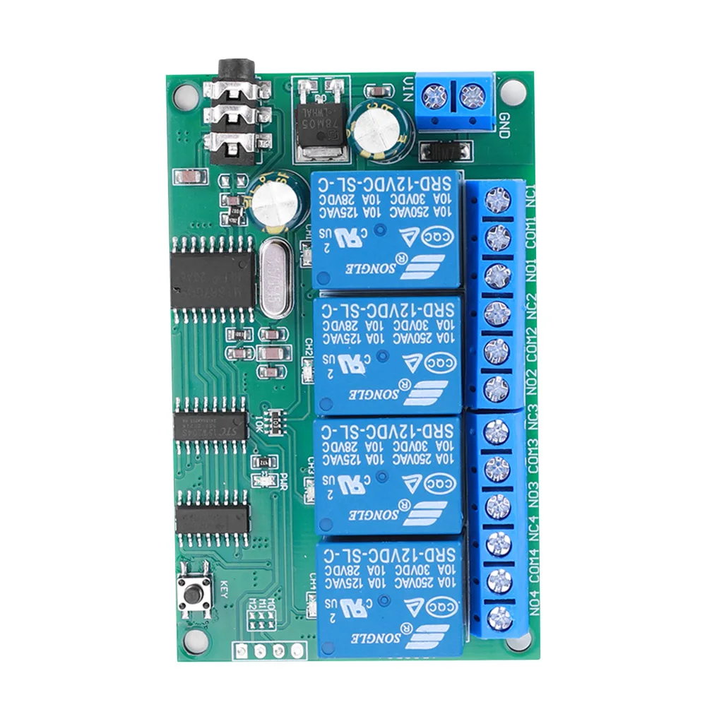 AD22B04 4CH DTMF Signal Tone Voice Decoder Relay Switch Module DC 12V Non-Locking/Self-Locking/Interlocking/Time Delay