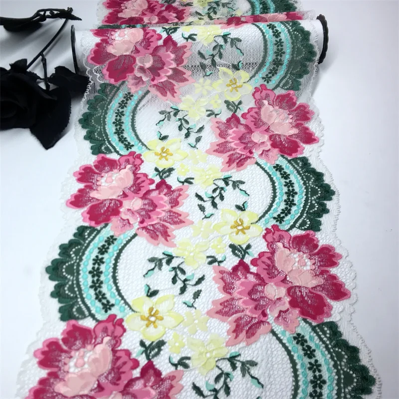 Two-Tone Floral Stretch Lace Trim for DIY Sewing and Crafts