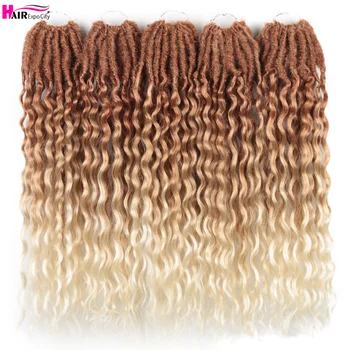 Synthetic Goddess Locs Crochet Braids Hair Extension 18Inch Pre-looped Bohemian Locs Deep Wave Curly Crochet Hair Expo City 1