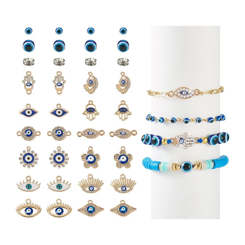 

248Pcs DIY Blue Evil Eye Pendant Jewelry Making Finding Kit Eye Flower Hamsa Hand Alloy Enamel Pendant Connectors Resin Beads