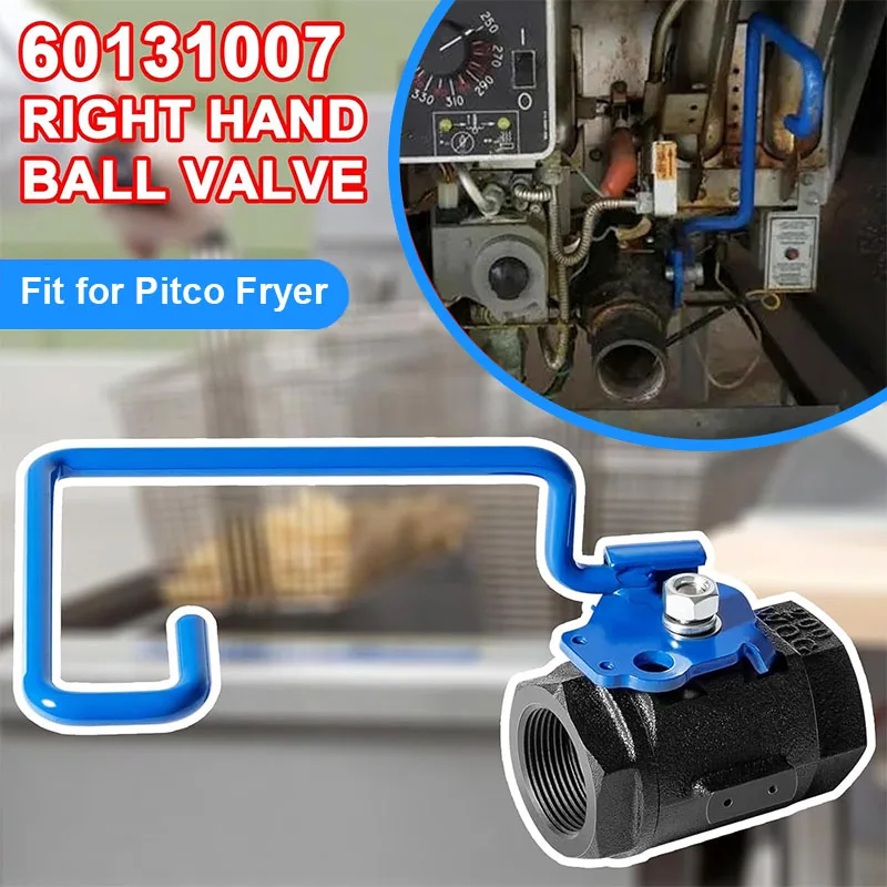 60131007 Ball Valve 1-1/4" Right-Hand Valve with 9" Hook Lever Rod, for Pitco Fryer SG14/14R, SG18/18F, SGM24/34/1824 and more