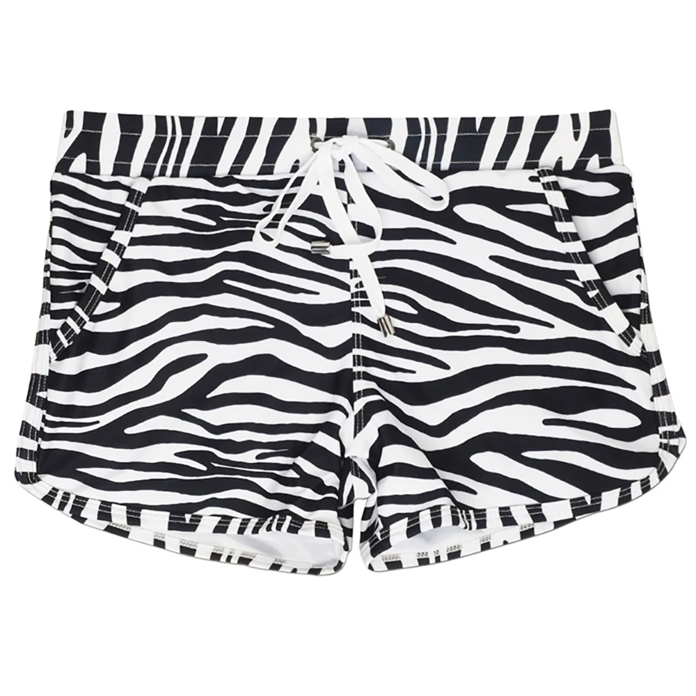Zebra Printed Swim Trunk Men Sexy Boxer Shorts with Pockets for Surfing and Beach Sports Men's Swimming Pants Swimsuit_voghion.com