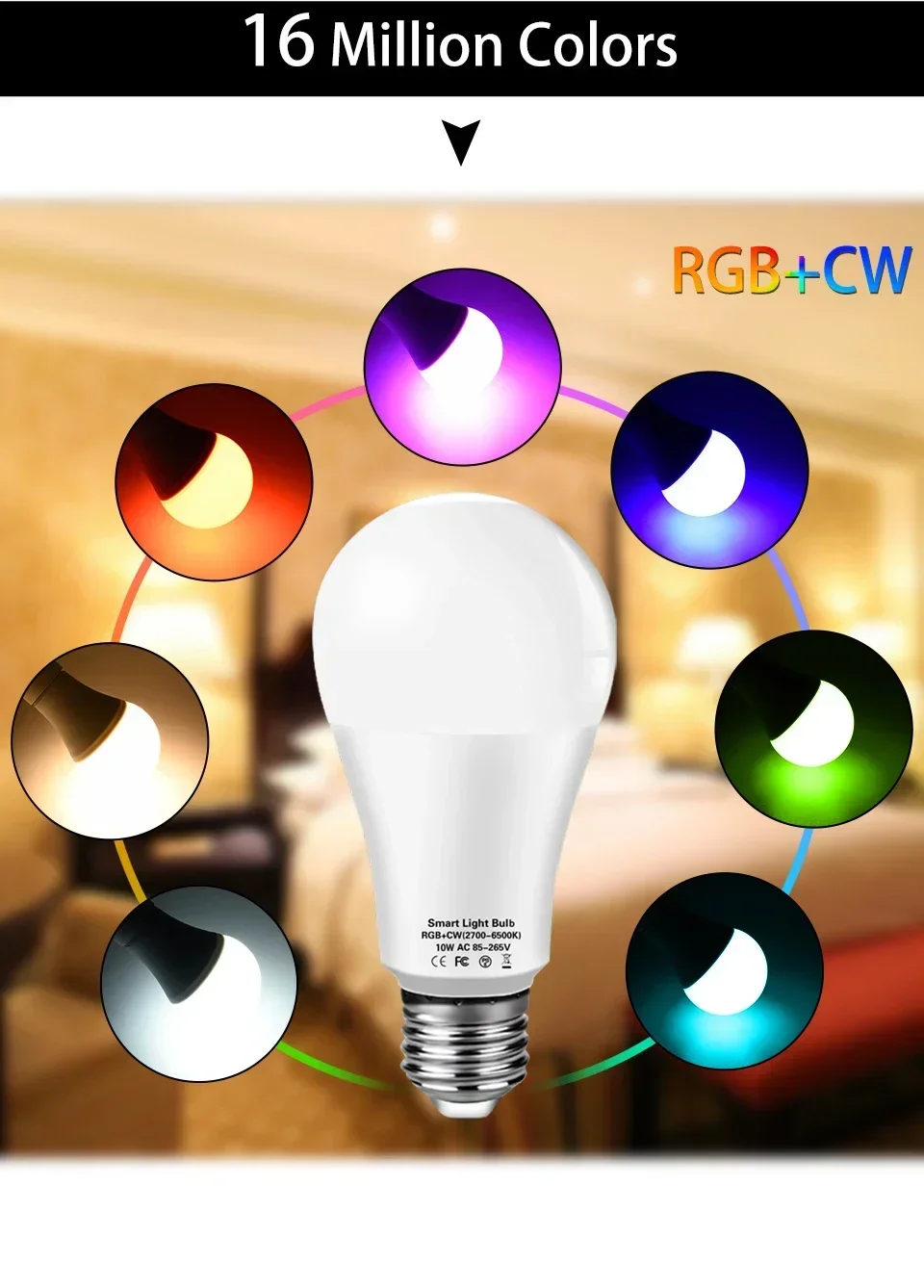 Description Picture 5 of itemAC 220V 110V Tuya Smart WiFi LED Light Bulb E27 Alexa LED Lamp RGB Dimmable Smart Life APP Google Assisatnt Echo Voice Control