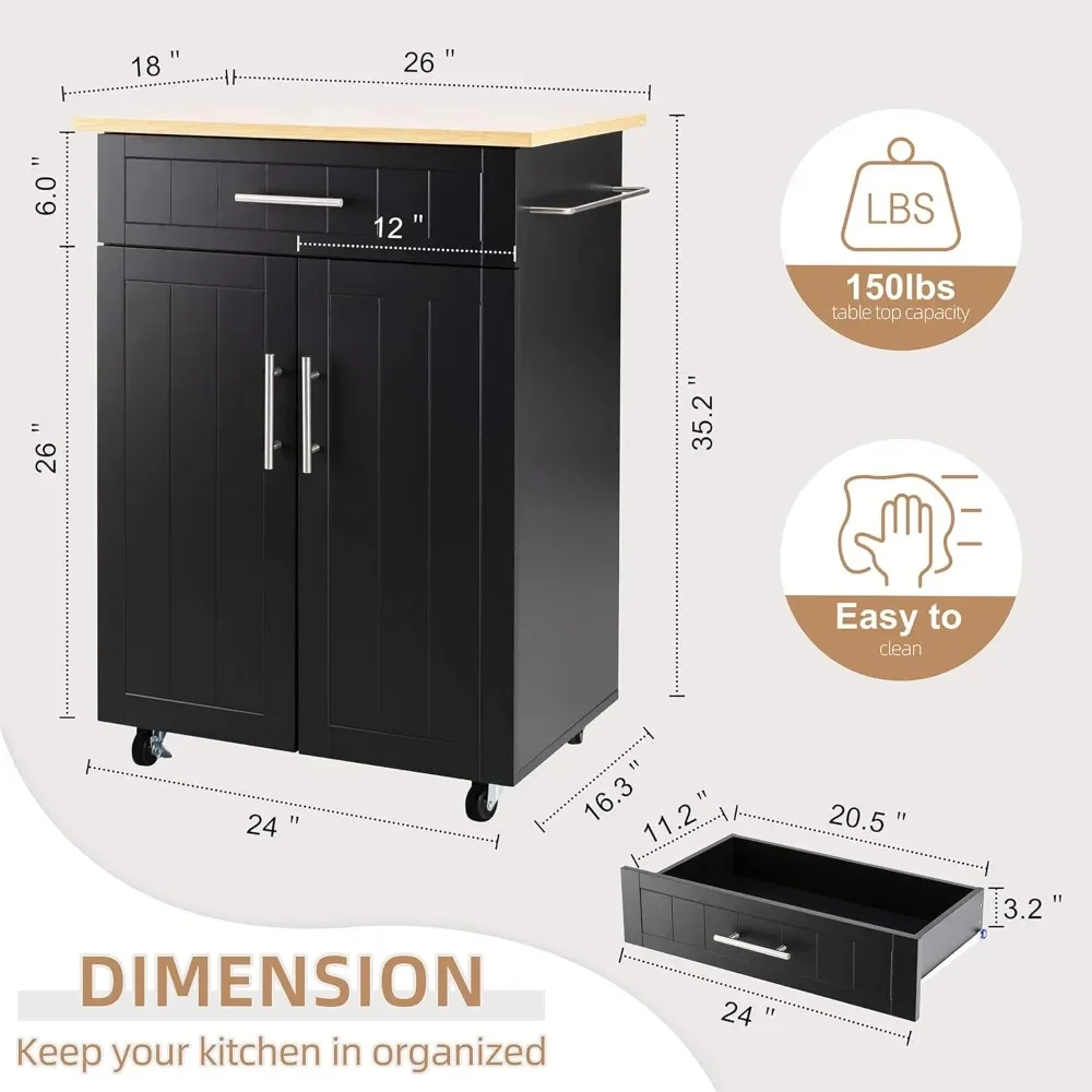Kitchen Island Cart with Storage,Rolling Kitchen Island Side Table on Wheels with Worktop,Single Door Storage Cabinet and Drawe
