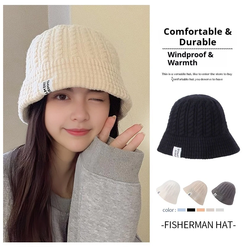 Schicke Strick-Fischermütze für Damen – weiche und bequeme, winddichte Wintermütze in Schwarz, Grau, Beige, Khaki, Rosa