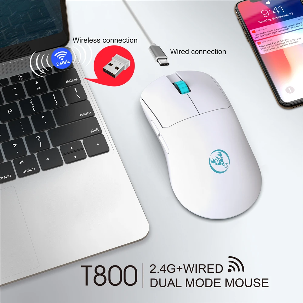 

T800 Lightweight Rechargeable Gaming Mouse 2.4Ghz Wireless Wired DualModes 10000DPI Adjustable Automatic Sleep